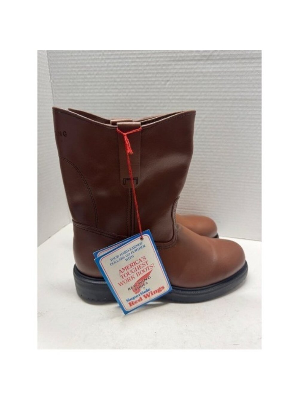 Vintage 80s Red Wing Pecos Brown Leather Steel Toed Boots Mens 7 EE USA NWT